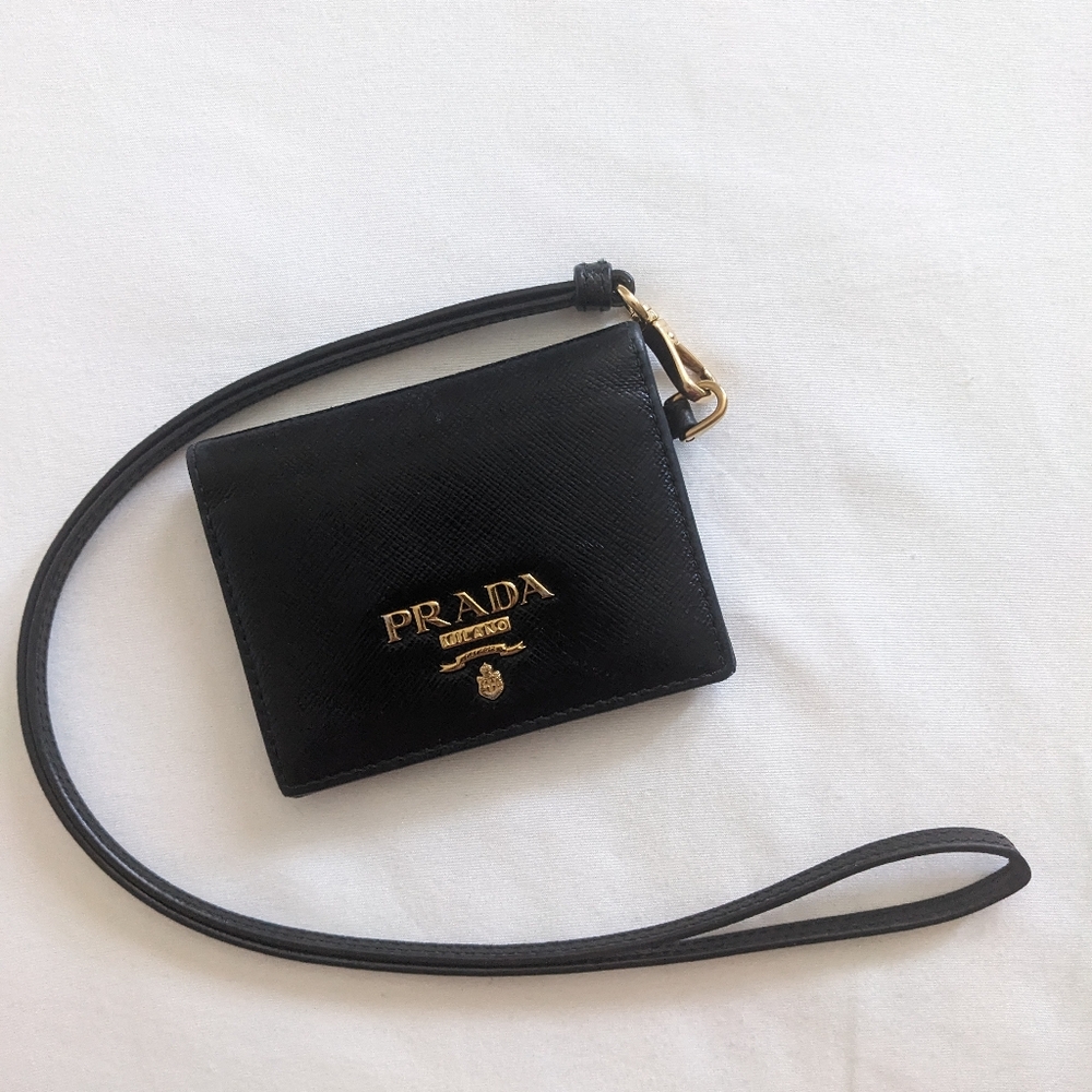 Prada Black Card Holder with Lanyard